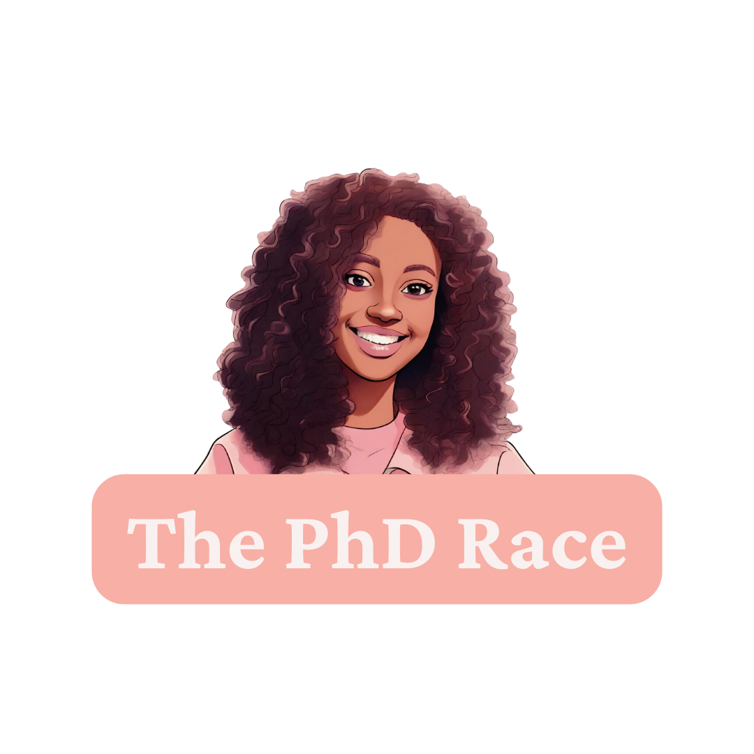 The PhD Race logo is a picture of a woman smiling attached to the words "The PhD Race"